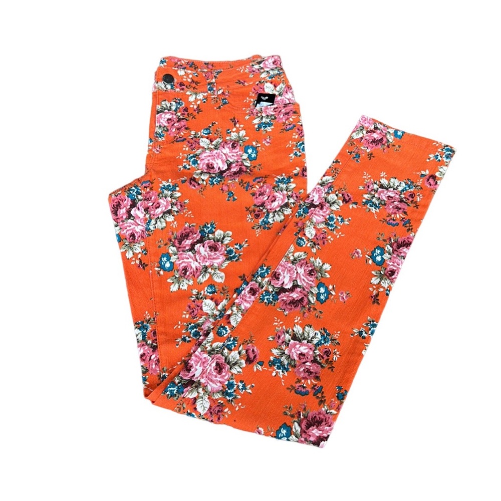 AZI JEANS floral lightweight orange jeans, size 2, NWT